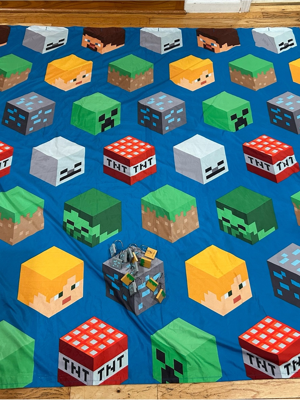 Minecraft Block Print Shower Curtain - Blue Background
